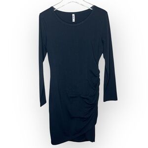 Himone Ruched Bodycon Chic Black Long Sleeve Dress Size L